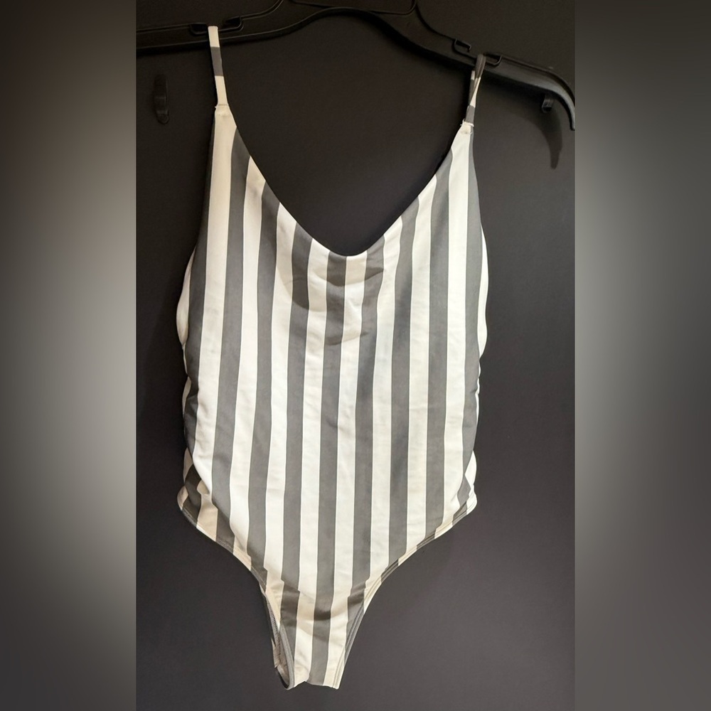 Vertical Stripe backless, high leg side cut out One-Piece Swimsuit- sm by aerie